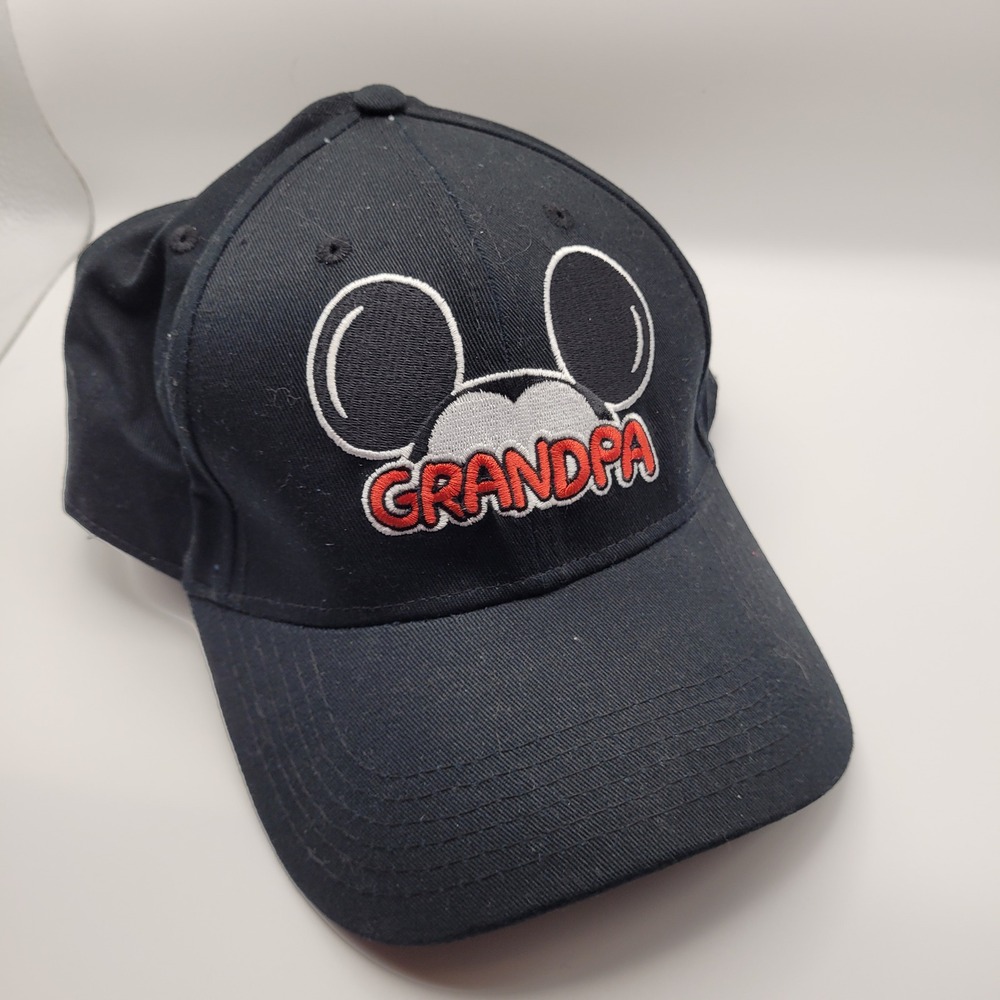 Disney Mickey Mouse Grandpa Baseball Cap Hat Black Embroidered Adjustable Strap